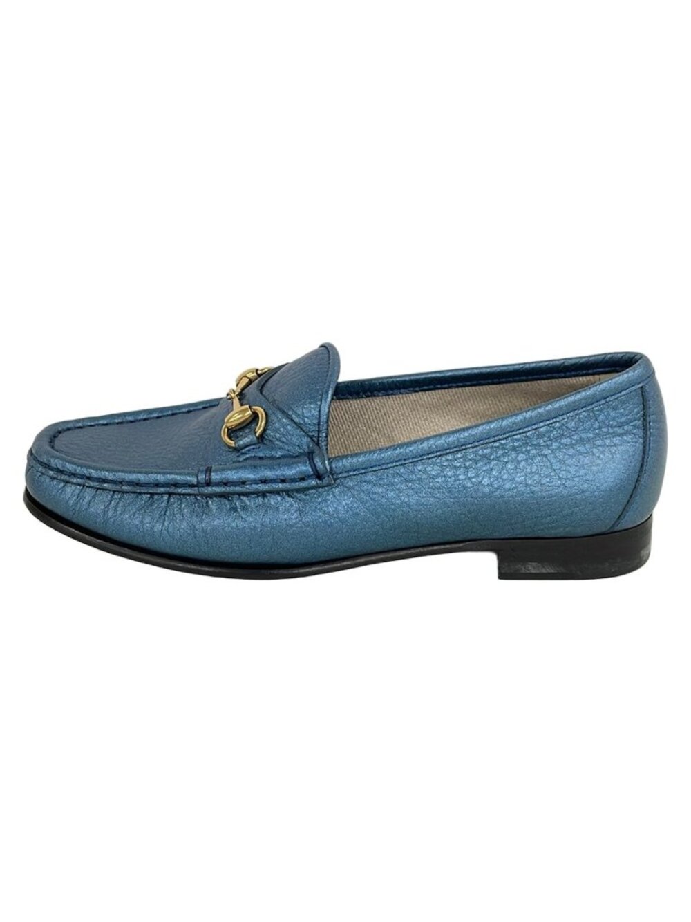 Gucci Loafers Horsebit Metallic Blue Leather